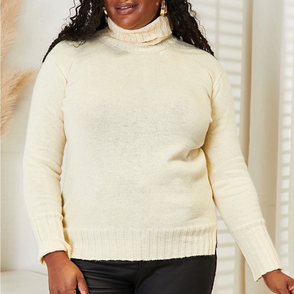 NEW Heimish Plus Size Long Sleeve Ribbed Turtleneck Sweater with Side Slit - Picture 1 of 5